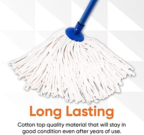 Superio Cotton String Mop Replacement Head, Refill for Hardwood Floor Cleaning, Self Wringing, Heavy Duty, Commercial/Industrial, 14" Strings, White, Cotton, Floor, Tile, Ceramic
