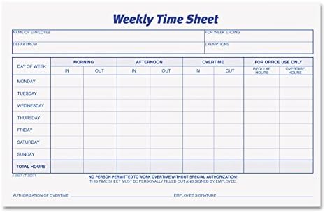 TOPS Weekly Time Sheets, One-Part (No Copies), 8.5 x 5.5, 50 Forms/Pad, 2 Pads/Pack