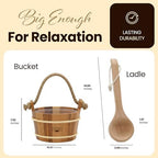 Sauna Bucket and Ladle Set – Handcrafted from Canadian Red Cedar Wood – 1 Gallon (4Liters) Water Capacity – Leakproof Liner – Natural Rope Handle - Luxury Sauna Accessories Set