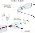 LifeArt Blue Light Blocking Computer Reading Glasses,Men's and Women's Rimless Frame (Red, +1.00 Magnification)