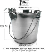 Jeffers Flat Sided Stainless Steel Pails with Handle & 1 Hook – Dishwasher Safe, Durable Feeding & Milk or Water Buckets for Pet, Horse. Livestock & Farm Use for Kennel, Cage, Fence - 2 Quart