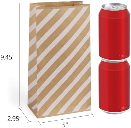 BagDream 4LB Small Paper Lunch Bags 5x2.95x9.45 Inches 100Pcs Kraft Brown Lunch Paper Bags with White Stripe for Craft, Snack, Gifts, Packing, Storage