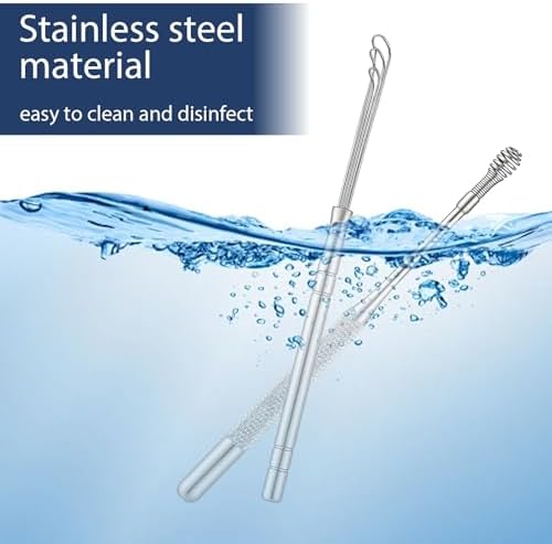 ElevateTech Ear Pick Earwax Removal Kit, 5 Pcs Stainless Metal Ear Cleansing Tool Set with Ears Spoon & Curette & Spiral Spring Reusable Earwax Removal Tool for Adults