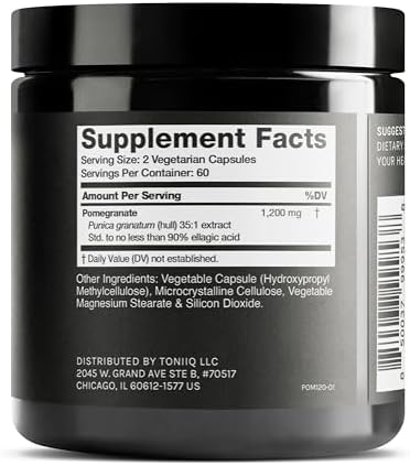 Toniiq Pomegranate Extract - Ultra High Potency 35:1 Extract with 90% Ellagic Acid - Highly Concentrated - Third-Party Lab Tested - 120 Capsules