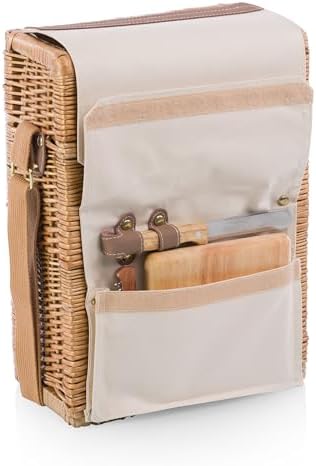 PICNIC TIME Corsica Wine and Cheese Picnic Basket, 2-Bottle Wine Tote Bag, Gift for Wine Lovers, (Beige Canvas)