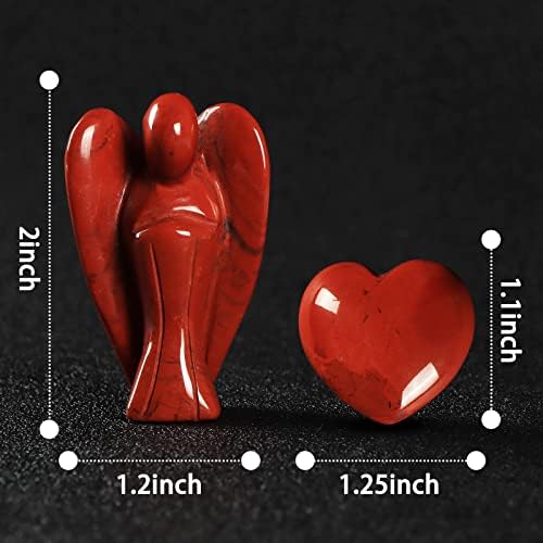 Artistone Pocket Guardian Angel and Heart Stone Set, Natural Healing Crystal Angel Figurines with Small Love Heaven Gemstones for Your Love with a Gift Box (Red Jasper)
