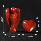 Artistone Pocket Guardian Angel and Heart Stone Set, Natural Healing Crystal Angel Figurines with Small Love Heaven Gemstones for Your Love with a Gift Box (Red Jasper)