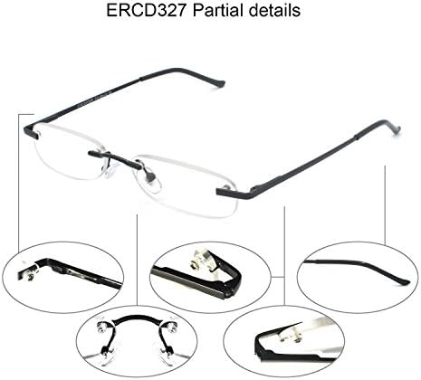 Rimless Reading Glasses with Slim Case Men and Women, Black, Gold and Gunmetal, Blue and Red