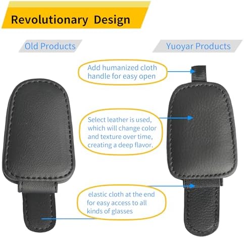Yuoyar Sunglass Holder for Car, Magnetic Leather Sunglasses Holder and Ticket Card Clip, Car Visor Accessories, 2 Packs (Black)