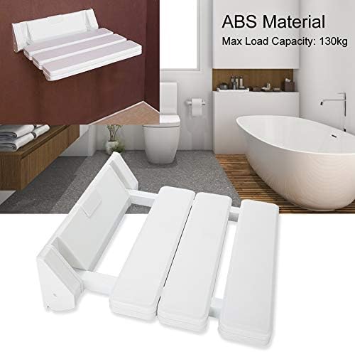 Wall-Mounted Folding Shower Seat with Drop-Leaf Design | Bathroom Bench | Space-Saving Wall Stool for Home, Hotel, Sauna, or Bath Use | White
