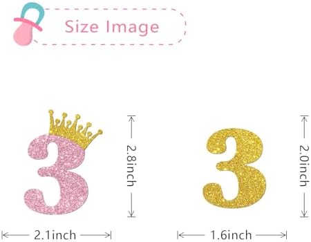 3rd Birthday Cupcake Toppers/Children Girls 3rd Birthday Cupcake Toppers/Crown Three Years Old/Kids Bday Party Decorations Number 3 / Glitter - 24 Pcs