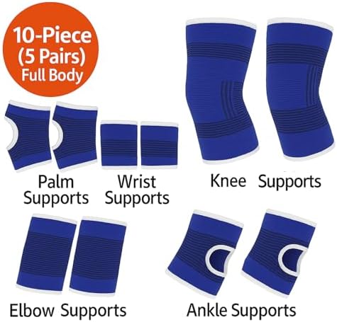 BNYD 10-Piece Compression Support Brace Set for Knee, Elbow, Wrist, Palm & Ankle — Full Body Pain Relief, Sports Injury Protection, Joint & Muscle Support for Men & Women (5 Pairs)