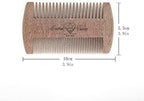 Sandalwood Beard Comb with Case - Fine & Coarse Teeth, Wooden Pocket Comb for Beards, Mustaches & Hair, Brown Skull Design