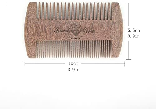 Sandalwood Beard Comb with Case - Fine & Coarse Teeth, Wooden Pocket Comb for Beards, Mustaches & Hair, Brown Skull Design