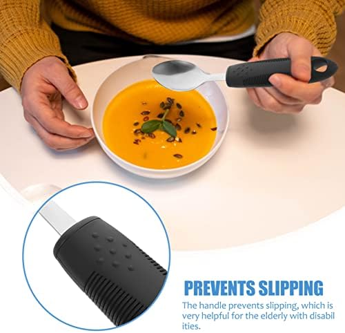 Healifty Anti-Shake Tableware Set for Elderly 3-Piece Adaptive Utensils with Non-Slip Handles Spoon Fork Cutter Eating Aid for Disabled Adults