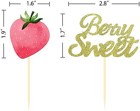 24 Pcs Strawberry Cupcake Topper Glitter Berry Sweet Cupcake Topper for Berry Rush Strawberry Theme Kids Birthday Frutti Party Baby Shower Wedding Bridal Shower Supplies (Berry Sweet Pink)