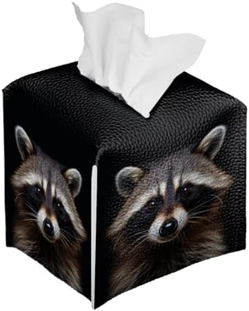 ZFRXIGN Cute Raccoon Tissue Box Cover Square Tissue Box Cover Trash Panda Tissue Case Leather Tissue Holder for Bathroom Home Decor Car Accessories Facial Tissue Cube Box Cover