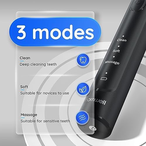 mornwell Electric Toothbrush USB Fast Charging 3 Modes Rotary Toothbrushes Rechargeable Spin Toothbrushes with 4 Round Brush Heads for Adults & Kids (Over 8 Years Old)