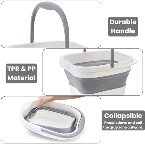 Hacaroa 2 Pack Collapsible Foot Soaking Tub with Massage Points, 15L (4 GL) Plastic Foot Spa Bath Basin Portable Pedicure Bowl with Handle, Folding Feet Tube Bucket for Bathroom, RV, Camping