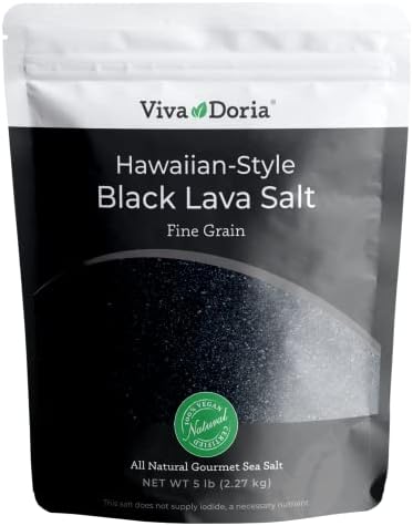 Viva Doria Hawaiian Black Lava Sea Salt, Fine Grain, Lava Salt, 5 lb (2.27 kg)