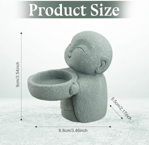 Landical Buddha Sandstone Statues, Zen Monk Praying Statue Sculptures Ornament for Wealth Good Luck Feng Shui Decor Home Office Car Decoration(Jizo Monk)