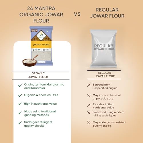 24 Mantra Organic Jowar Flour/Sorghum Flour/Jonna - Chemical Free & Pesticides Free | Healthy Alternative To Regular Flours | Naturally Gluten-Free (500 G (Pack Of 1))
