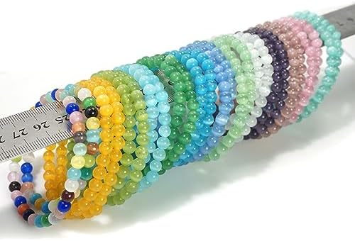 RICHRAIN Wholesale Bulk Crystals Bracelets Beaded Bracelet 6mm Round Bead Cat's Eye Stone Opal 6.5inch 10 20 50 100 Lot