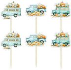 Ephlyn 36Pcs Pumpkin Truck Cupcake Toppers Fall Harvest Pumpkin Truck Cupcake Picks for Fall Harvest Theme Thanksgiving Party Birthday Decorations Supplies Blue