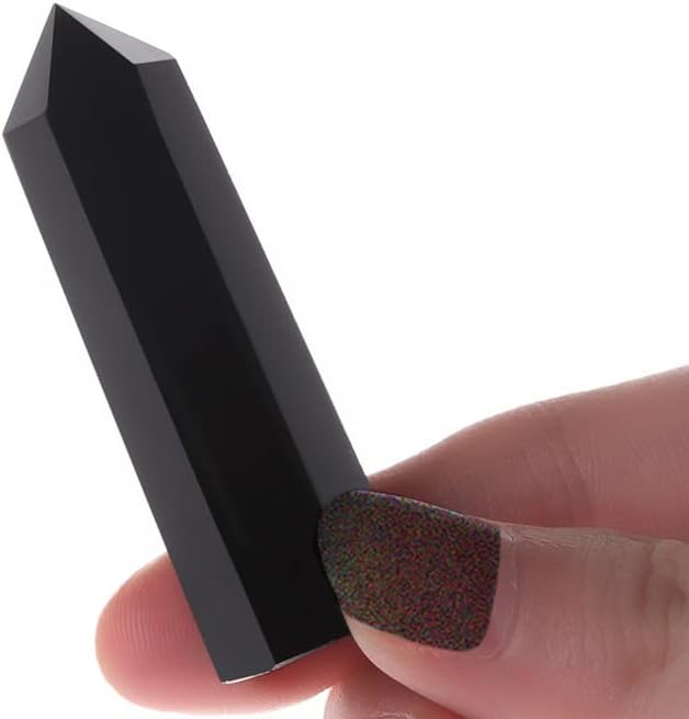 DUQGUHO 2" Black Obsidian Healing Crystals Stones Crystal Wand Tower Natural Quartz Points Hexagonal Gemstone Reiki Meditation Chakra Balance Witch Good Luck Crystal