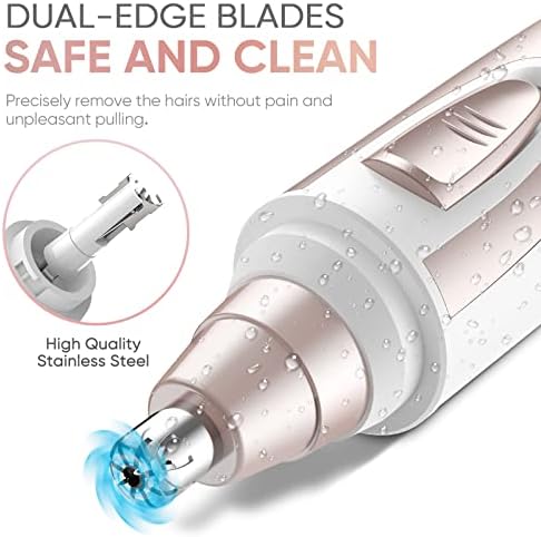 Ear and Nose Hair Trimmer Clipper - 2026 Professional Painless Eyebrow & Facial Hair Trimmer for Men Women, Battery-Operated Trimmer with IPX7 Waterproof, Dual Edge Blades for Easy Cleansing Pink