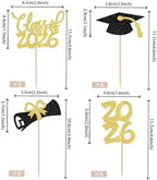 24 PCS 2026 Graduation theme Cupcake Toppers Glitter Congrats Grad Diploma 2026 Graduation Cap Cupcake Picks Class of 2026 Cake Decorations for 2026 Graduation Theme Party Supplies Gold