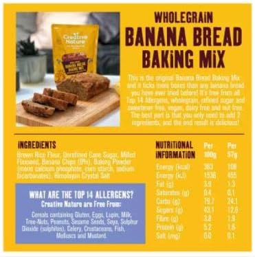 Creative Nature Wholegrain Banana Bread Loaf Mix - Vegan Allergen Safe Gluten Free Dairy Free Nut Free 250g - This Banana Bread Mix is vegan friendly, dairy free and also nut free.