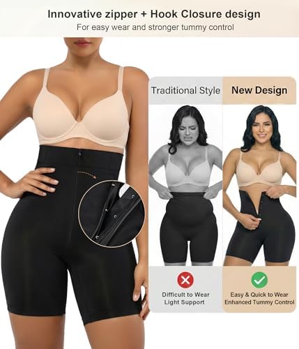 SHAPERX High-Waisted Tummy Control Shapewear for Women Seamless Zip-Up Easy-On Body Shaper Shorts Slimming Fit Underwear