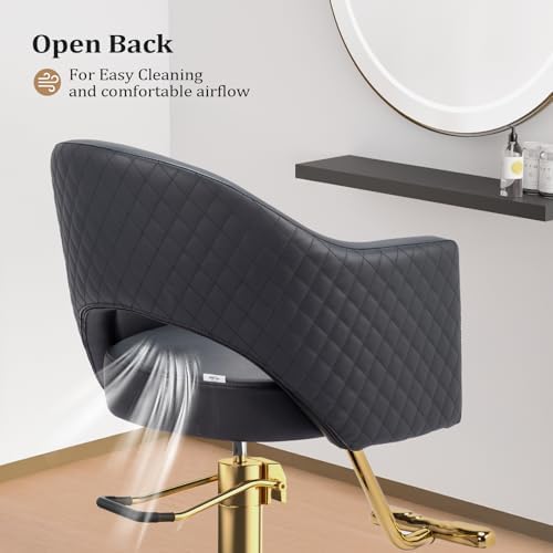 OmySalon Barber Chairs for Barbershop Gold Black Styling Chair, Salon Chair for Hair Stylist, Heavy Duty Hydraulic Pump, 360°Swivel with Footrest, Hairdressing Home Beauty Spa Equipment
