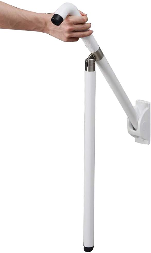 Wall to Floor Folding Toilet Grab Bar, Bathroom Handrails with Supporting Legs, for Elderly Disabled Handicap, White/Yellow (26inch/30inch)