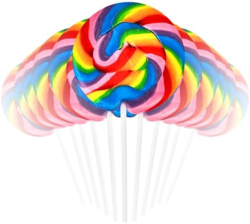 12 Large Swirl Lollipops, Rainbow, 3-Inch Suckers, Great Party Favors Holliday Decoration, Carnival Lollipos Great For Thanksgiving Sweet Treats