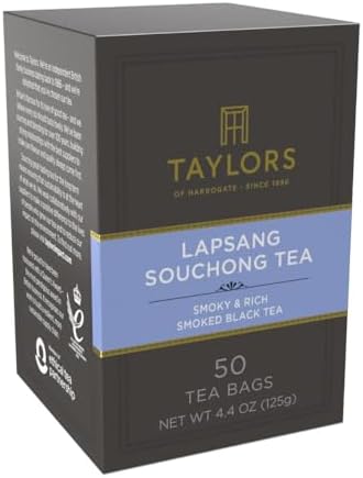 Taylors of Harrogate Lapsang Souchong, Black Tea, Pillow Tea Bags, 50 Count (Pack of 1), Smoky, Rich and Strong, Caffeinated, Enjoy Hot or Iced, 50 Teabags