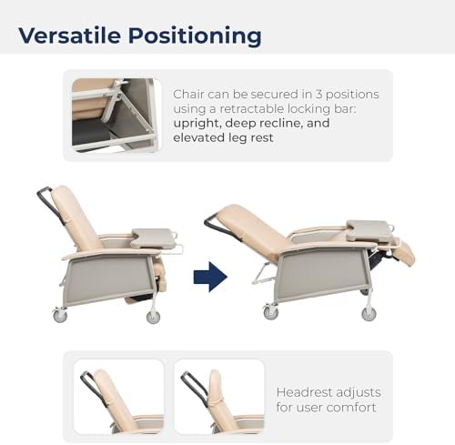 Drive Medical 3 Position Geri Chair Recliner, Reclining Chair with Armrests and Tray, Tan