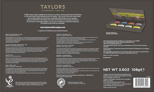 Taylors of Harrogate Assorted Specialty Teas Sampler, Variety Pack Gift Box, Individually Wrapped Bags, 48 Count (Pack of 1), Premium Black, Green & Herbal Teas, Mixed Caffeinated & Caffeine-Free Selection, 48 Teabags