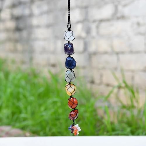 LoveNspire 7 Chakra Hanger Car Hanging Ornament Tumbled Gemstones Reiki Healing Crystals Tassel Wall Hanging Meditation Yoga Feng Shui Chakras Spiritual Gift Goodluck Charm - Office Kitchen Home Decor