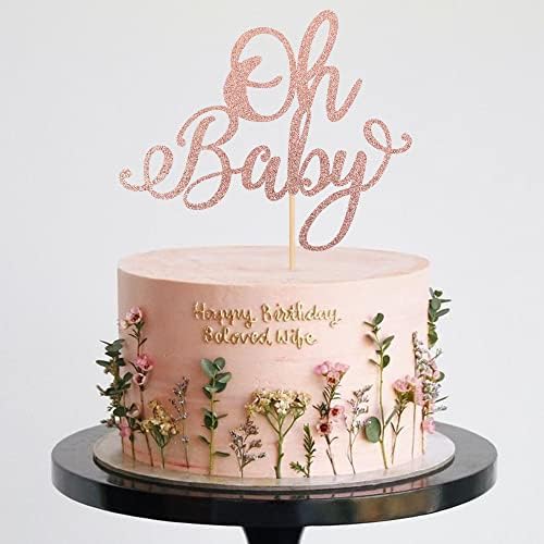 Rsstarxi 1 Pack Oh Baby Cake Topper Rose Gold Glitter Baby Shower Cake Pick Decorations for New Baby Gender Reveal Kids Birthday Party Supplies