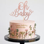 Rsstarxi 1 Pack Oh Baby Cake Topper Rose Gold Glitter Baby Shower Cake Pick Decorations for New Baby Gender Reveal Kids Birthday Party Supplies