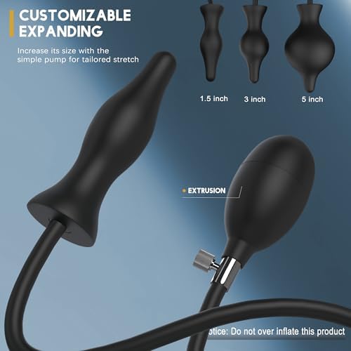 Silicone Expand Inflatable Anal Plug - Body-Safe Medical Grade Waterproof Butt Sex Toy for Male, Female and Beginners (Black Classic Style)