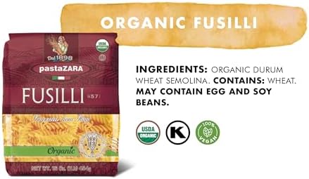 PASTA ZARA - Fusilli - Organic - 100% Italian Pasta, Made with Durum Wheat Semolina Flour, Non GMO, Kosher (1 LB. BAG) - Consistently al Dente.