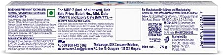 Sensodyne Fresh Mint Sensitivity Toothpaste for Sensitive Teeth and Fresh Breath 75g (Pack of 1)