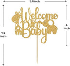 Gold Glitter Welcome Baby Cake Topper, Baby's Birthday Party Decorations, Jungle Wild Animal Themed