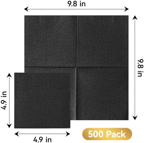 Vplus 500 Pack Black Cocktail Napkins, Elegant Beverage Napkins, 3-Ply Disposable Paper Napkins 4.9x4.9 inch, Perfect for Restaurant, Bar, Party, Wedding, Dessert