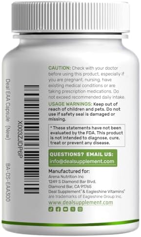 Essential Amino Acids (EAA) 2000mg Per Serving, 300 Capsules – Unflavored - 9 in 1, All BCAAs (Branched-Chain Aminos) – Lean Muscle Support & Natural Pre Workout Supplement