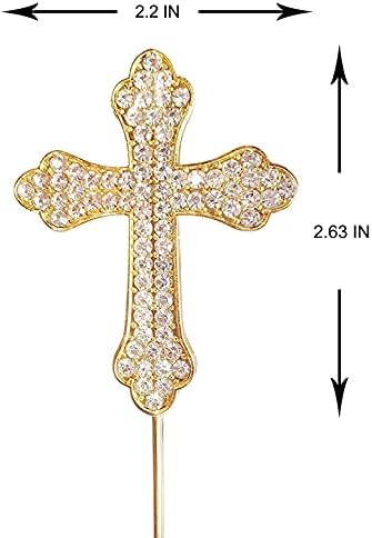 LOVENJOY Fancy Rhinestone Cross Cake Topper Gold (2.2 Inches Wide)