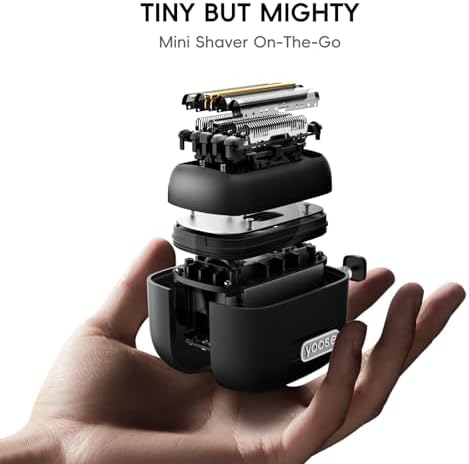 yoose MINI 5 Foil Shaver, Portable Electric Razor for Men, Magnetic 5-Blade Cutting Head, IPX7 Waterproof, USB-C Rechargeable, 90 Min Cordless Dry Shave, Electric Shaver with Pouch, Black
